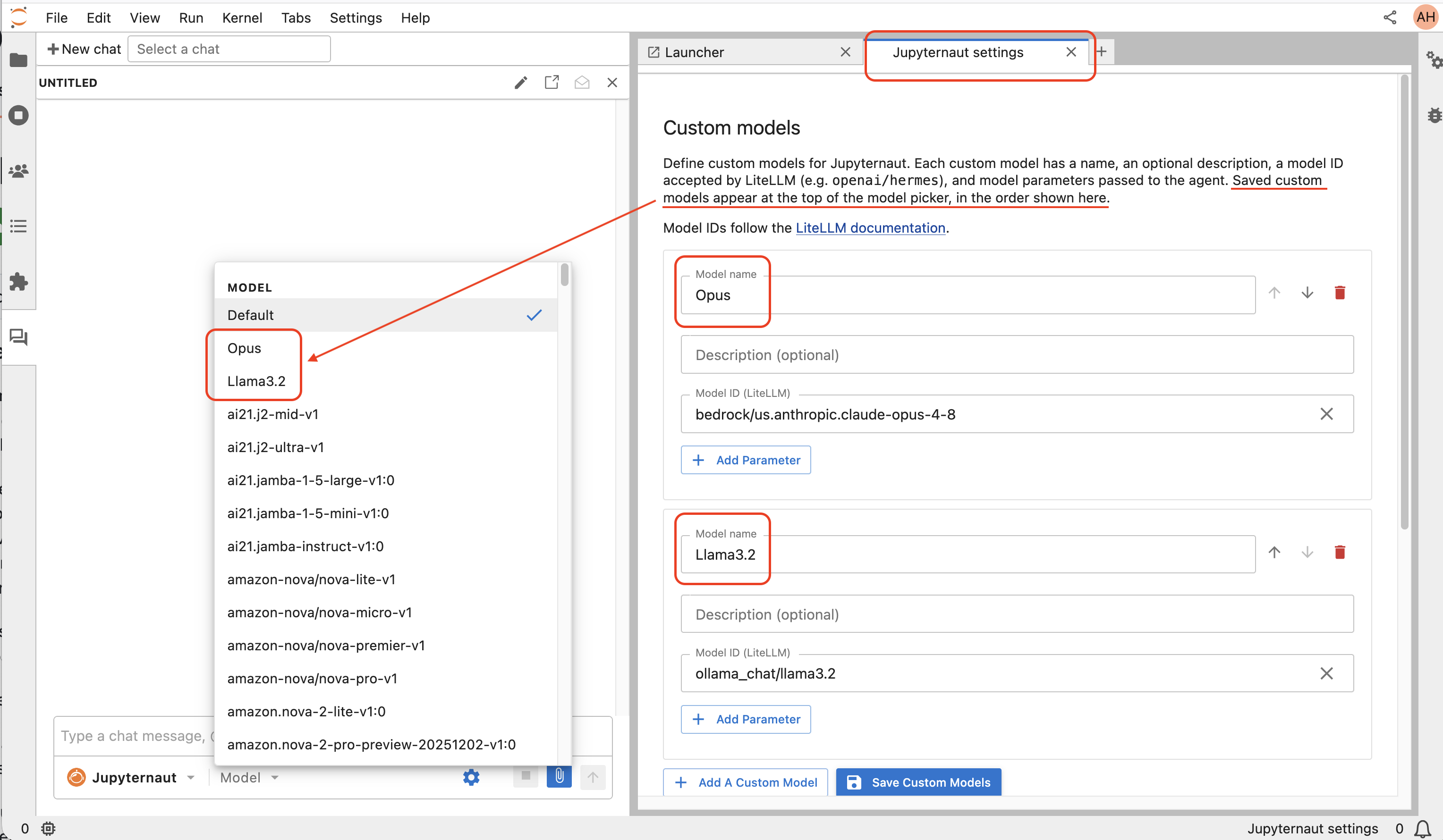 Chat model picker