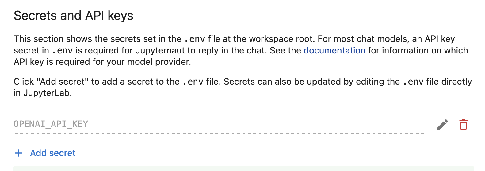 Chat settings interface with Juptyter Lab