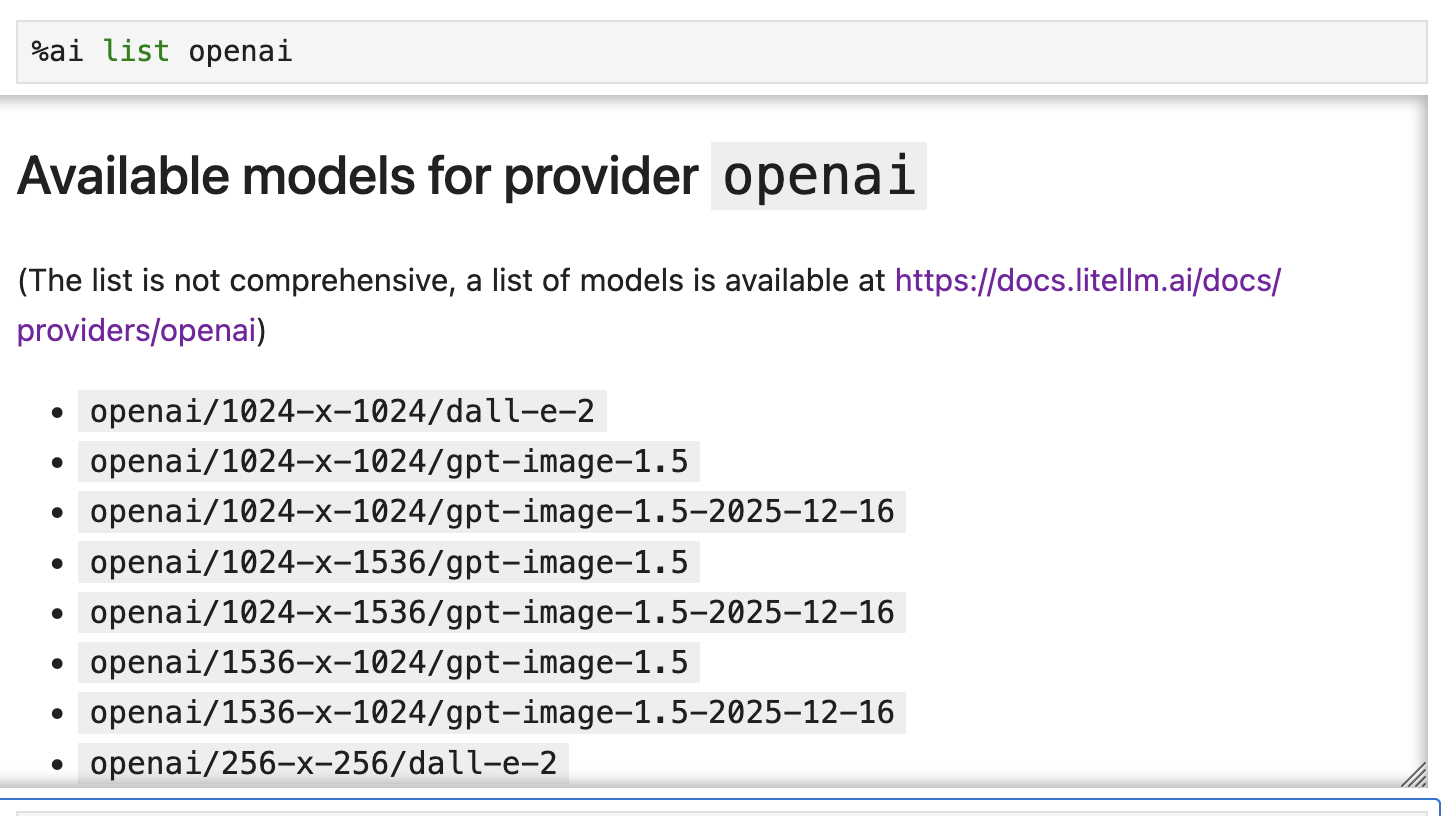 Screenshot of magics list for a selected provider.